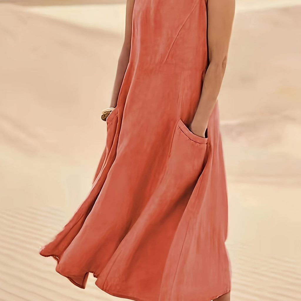 A-lijn mouwloze jurk van katoen en linnen