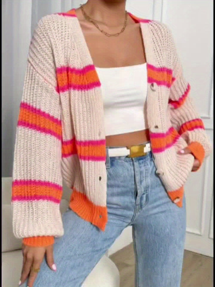 LUMMÉRAS Striped Button-Front Knit Cardigan