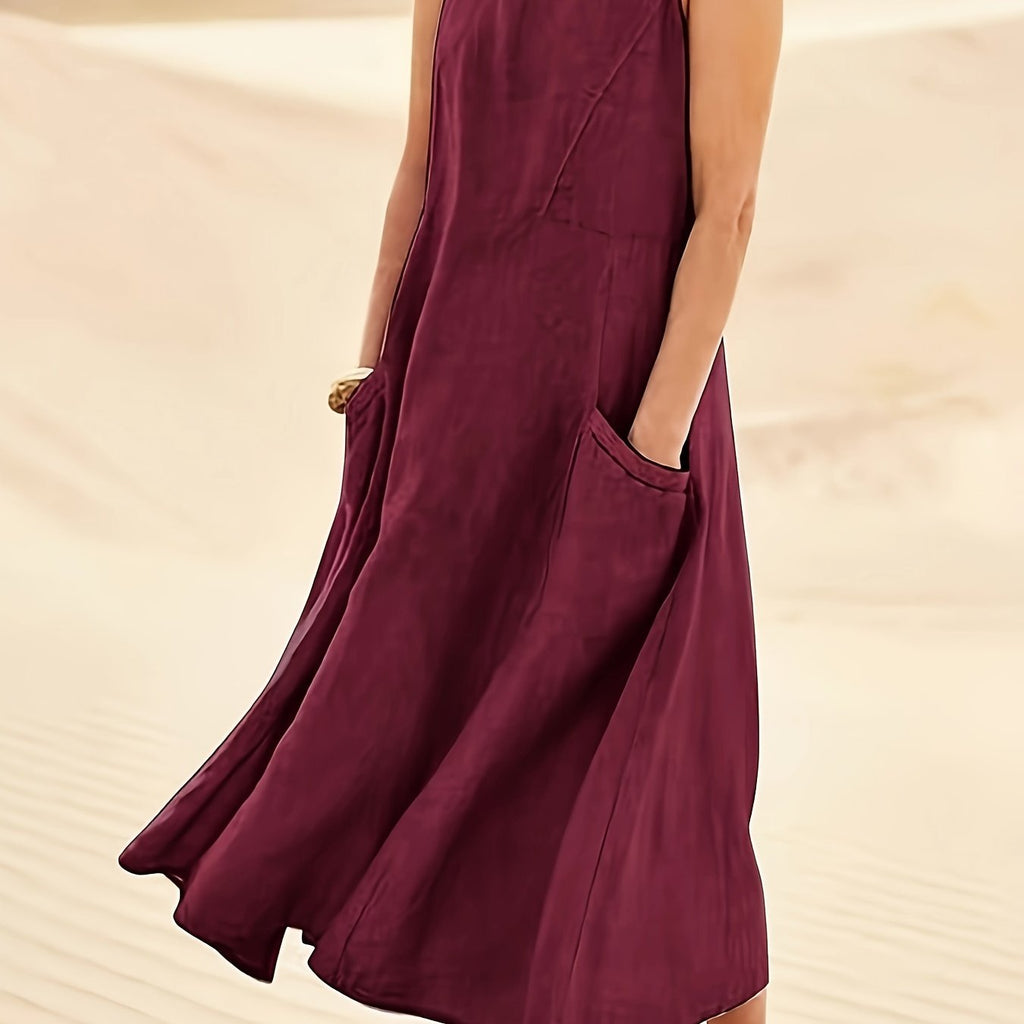 A-lijn mouwloze jurk van katoen en linnen