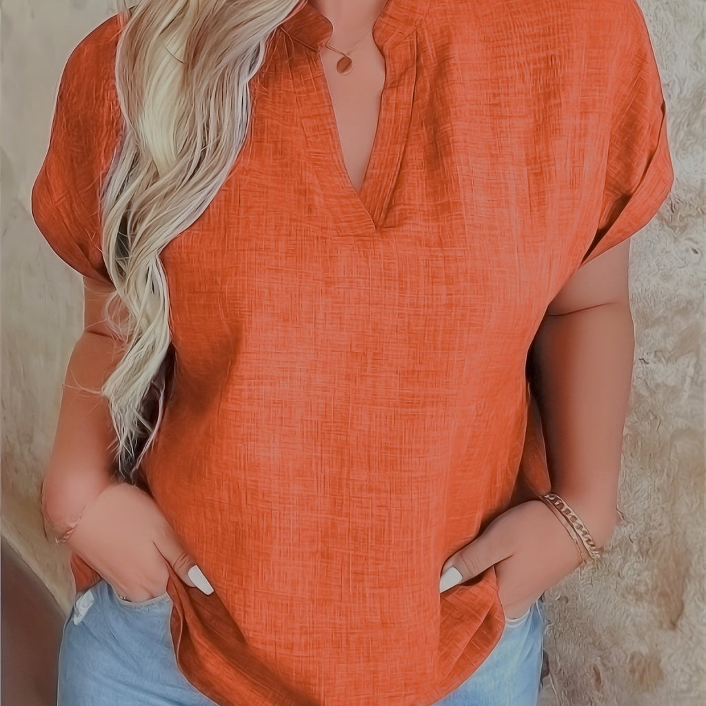 Casual V-hals blouse voor dames met kleine opstaande kraag. 