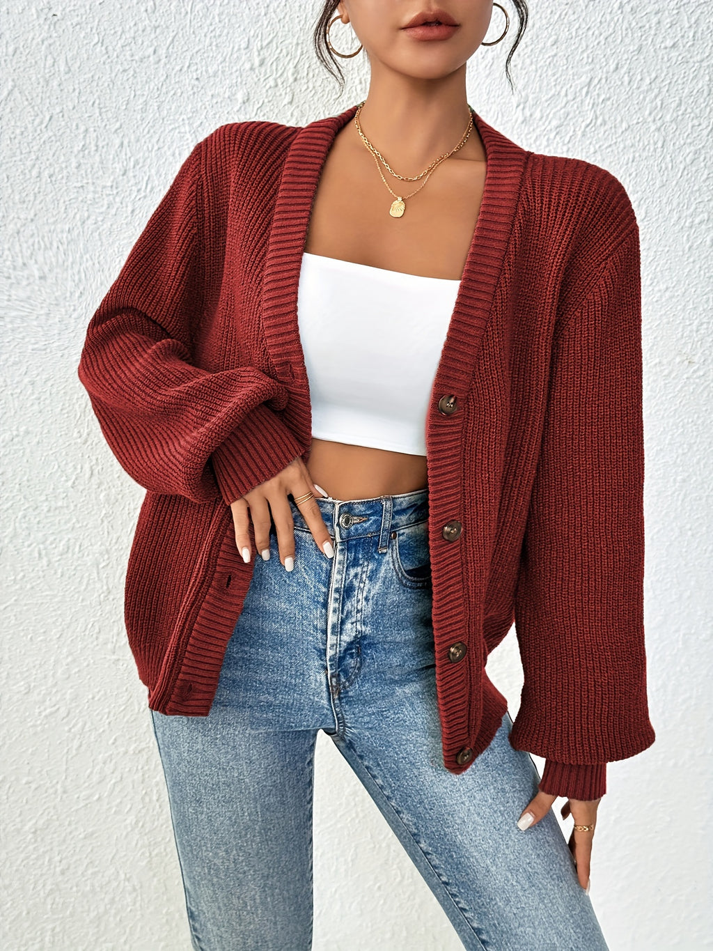 LUMMÉRAS Knitted V-Neck Button Cardigan