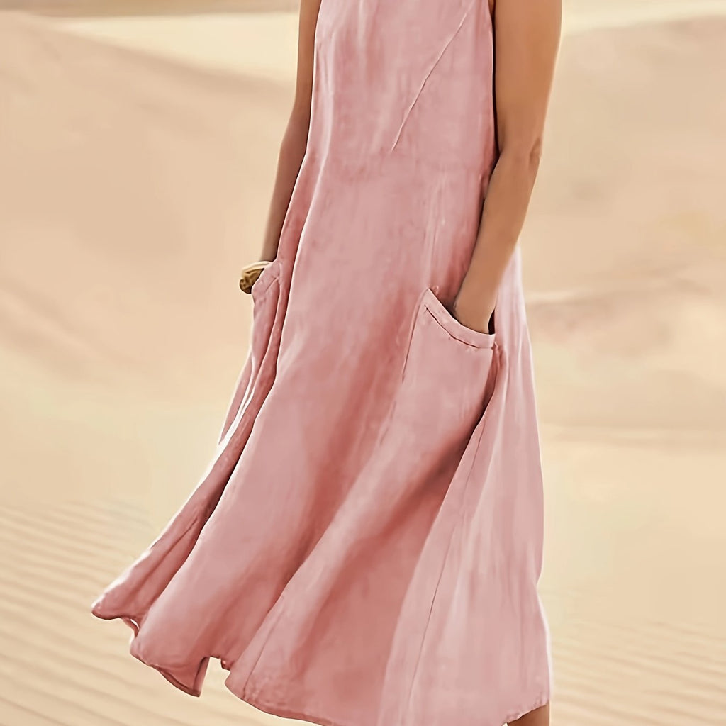 A-lijn mouwloze jurk van katoen en linnen